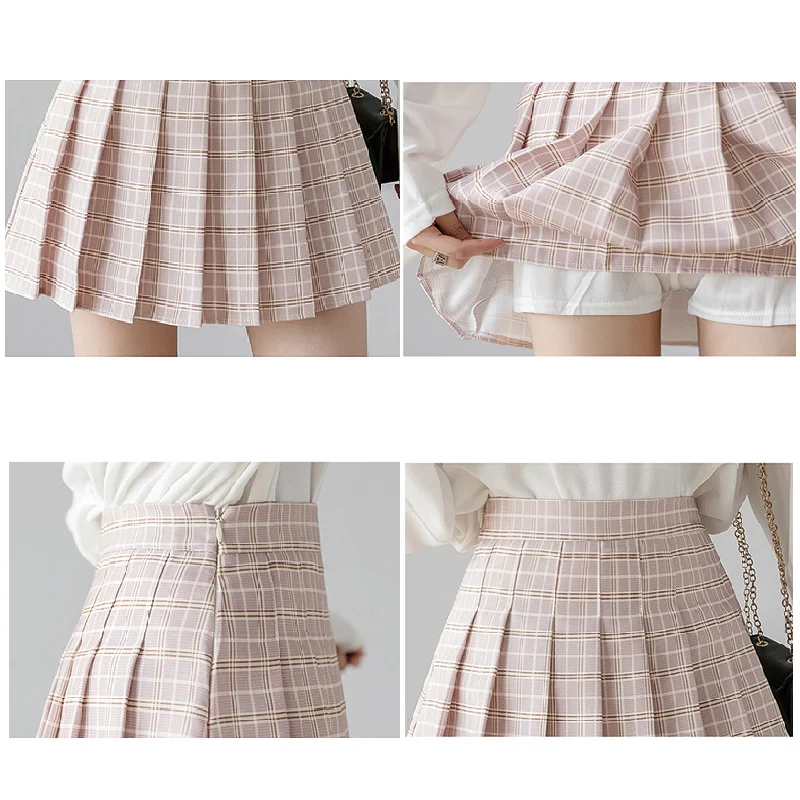 

Qrwr - women's pleated miniskirt, Korean high waist, plaid, sexy, zipper, 2020