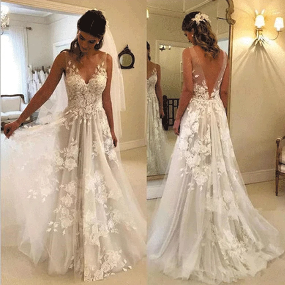 SuperKimJo Robe De Mariee кружевное женское платье без рукавов с V образным вырезом