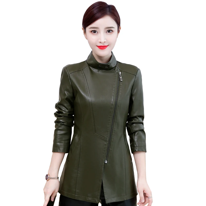 

Spring Autumn Women Faux Leather Coat High Quality Slim Casual Zippers Ladies Pu Leather Jackets Women Black Coat