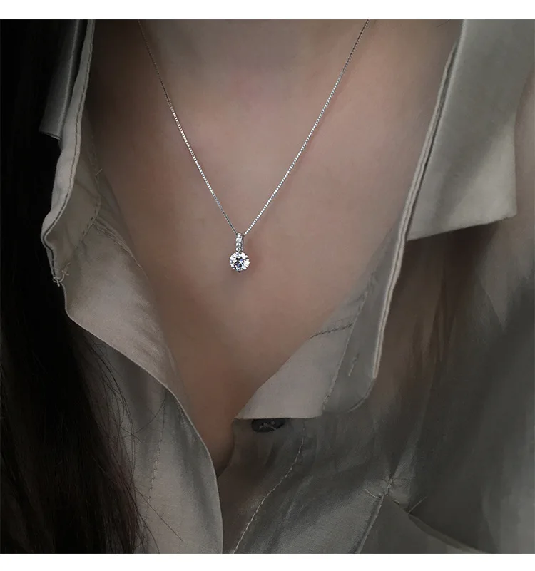 

925 sterling silver geometric water drop necklace female simple clavicle chain fashion temperament pendant jewelry shiny zircon