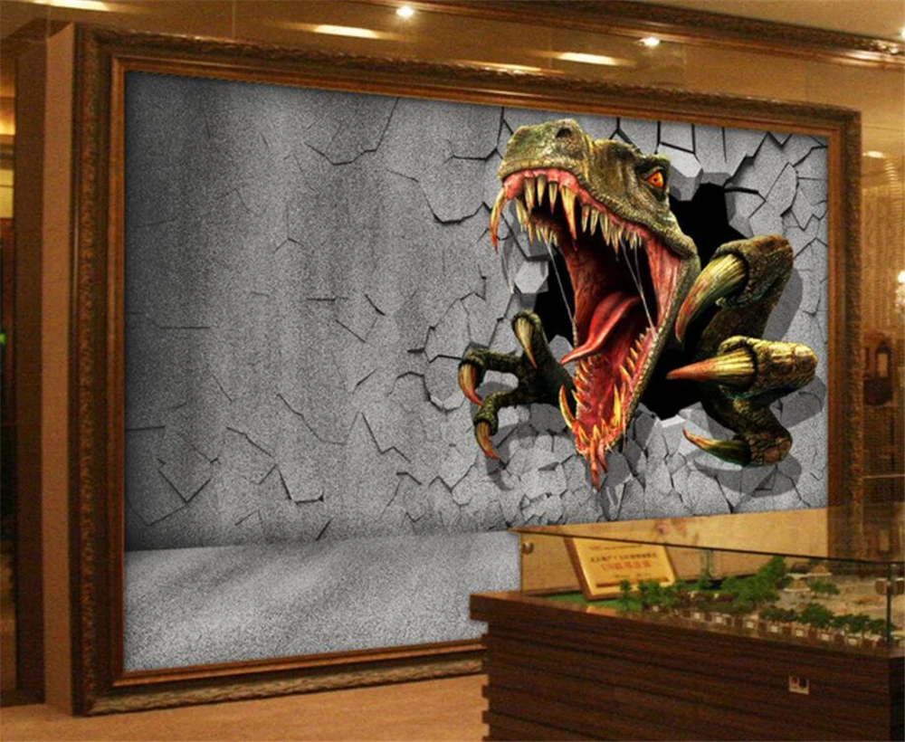 

beibehang Large custom wallpaper 3D brick wall residual wall Jurassic dinosaur background wall home decoration