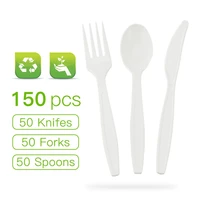 150pcs disposable utensils 100 compostable forks spoons knives cutlery combo set durable and heat resistant plastic with tray