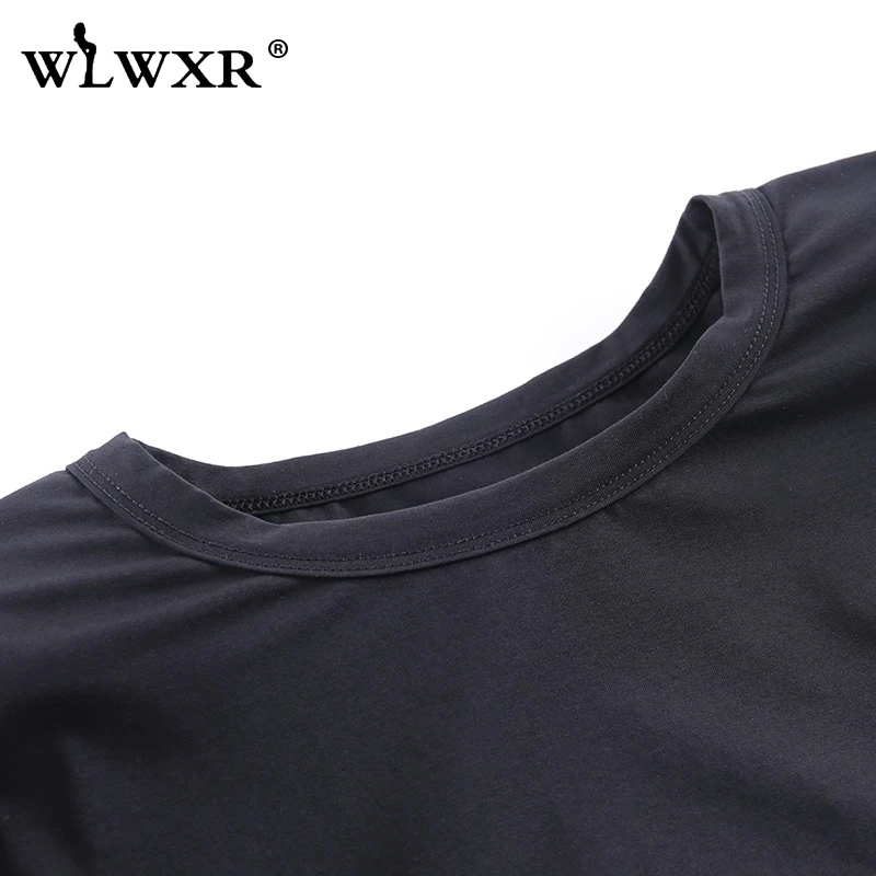 WLWXR хлопковая белая футболка оверсайз Женская свободная черная с круглым вырезом
