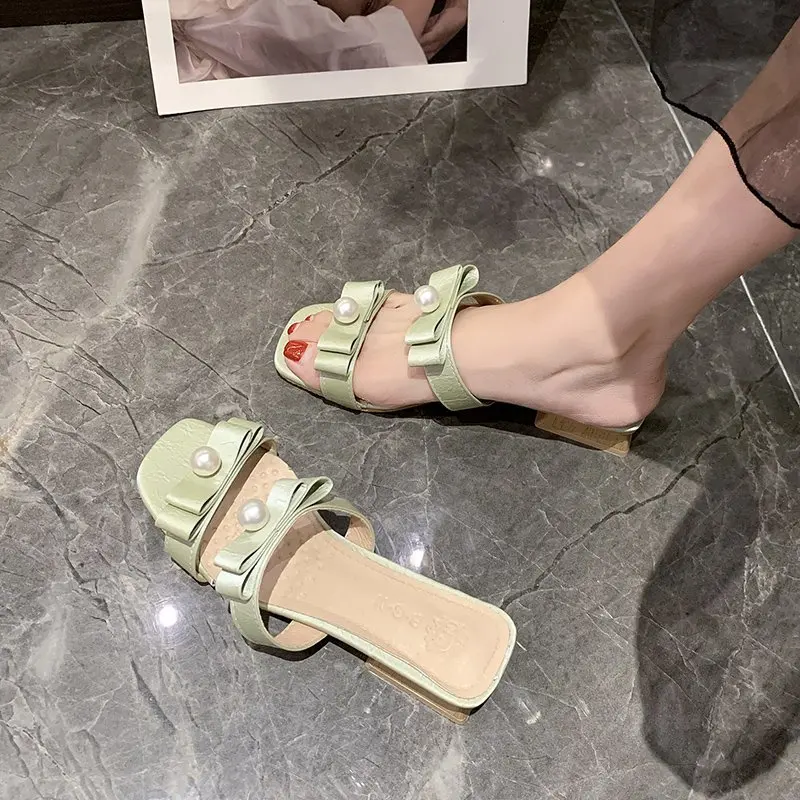 Фея с двумя жемчужинами бантом открытым носком петлей на пятке Женские сандалии