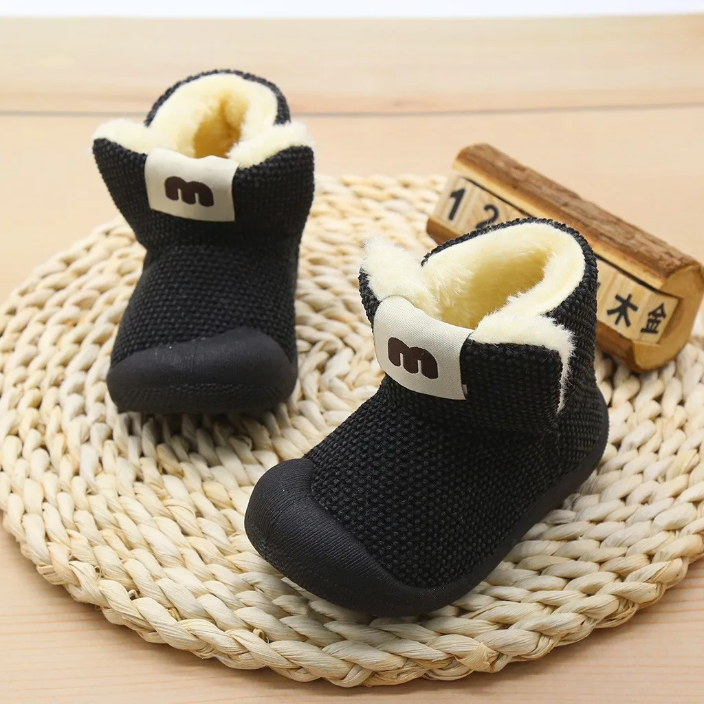 Зимние теплые Вязаные Короткие Плюшевые ботинки для маленьких девочек и