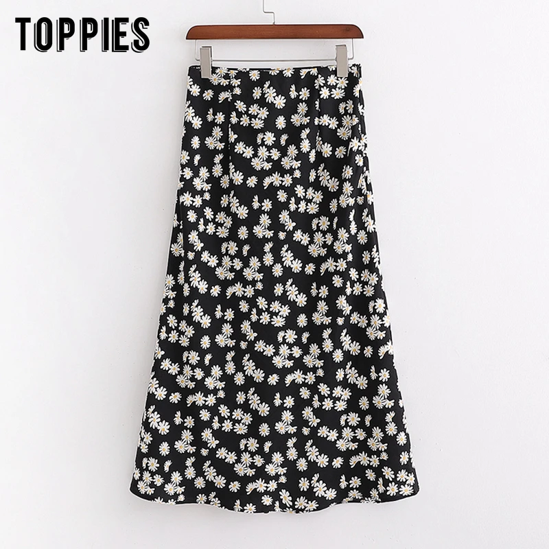 Женские винтажные Юбки миди летние черные юбки с высокой талией и принтом
