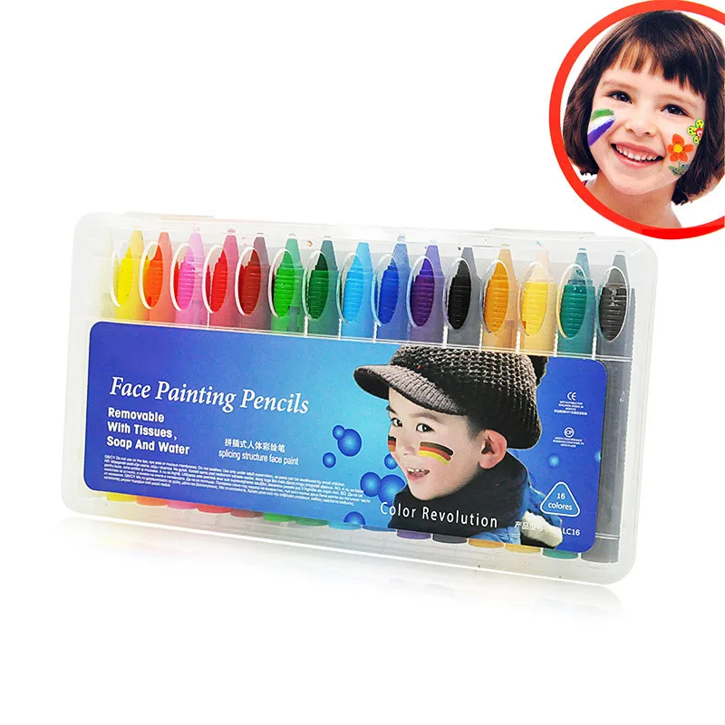 16 цветов краски для лица карандаши тела нетоксичные легко моющиеся масляные