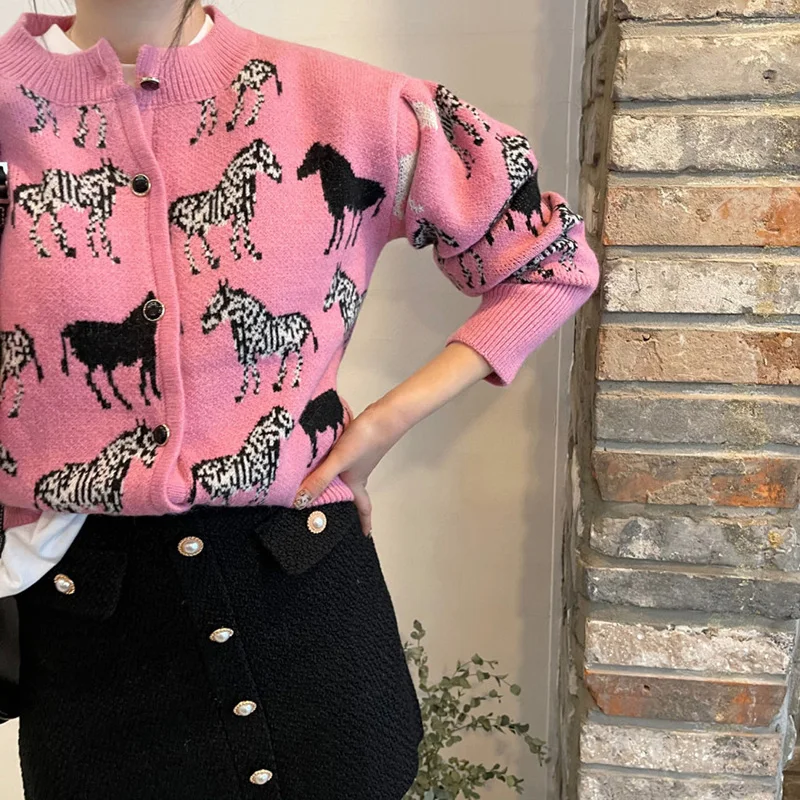 

2021 Turtleneck Loose Sweater Dress Women Zebra Knitted Long Sleeve Autumn Winter Cardigan Jumper Vintage Casual Pullover