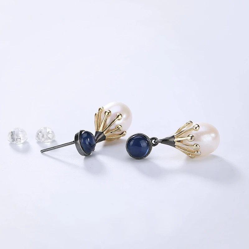 

Genuine Natural Freshwater Pearl Drop earrings White Pearl 925 Sterling Silver For Women Wedding Fine Jewelry