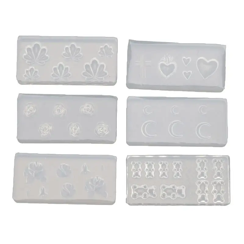 

6Pcs Moon Cross Flower Bear Nail Art Silicone Mold Nail Carving Templates Tools 23GE