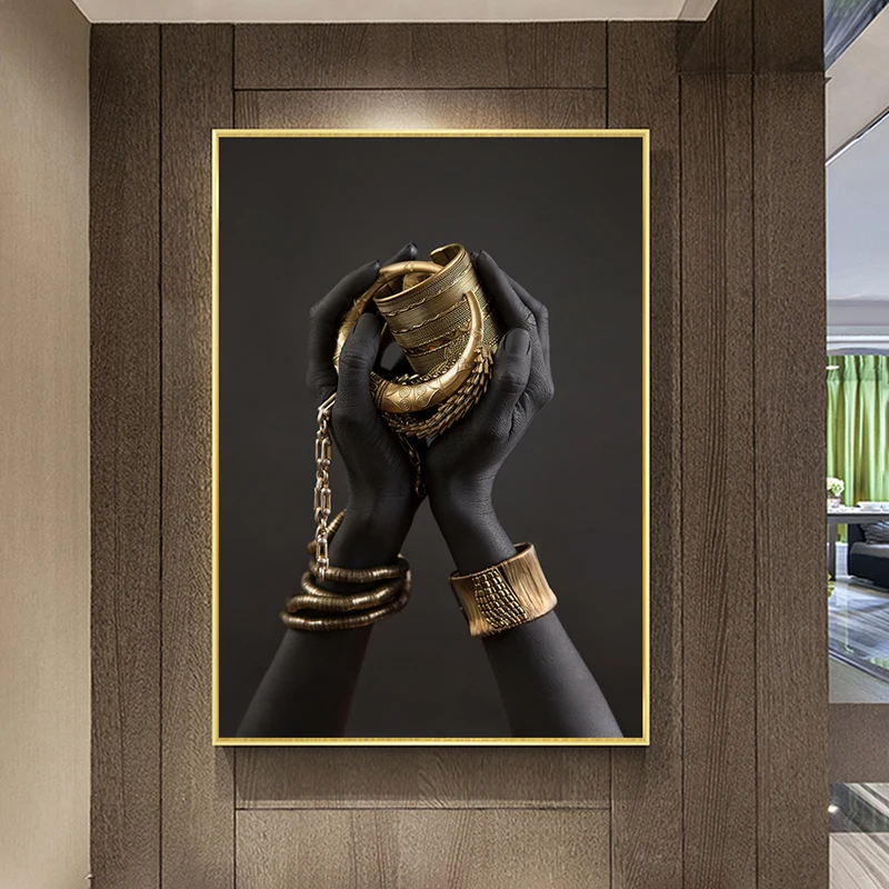 

Canvas Painting Frame African Women Canvas Gold Jewellery Painting Poster and PrintingAfrican Mural Art For Living Room Bedroom