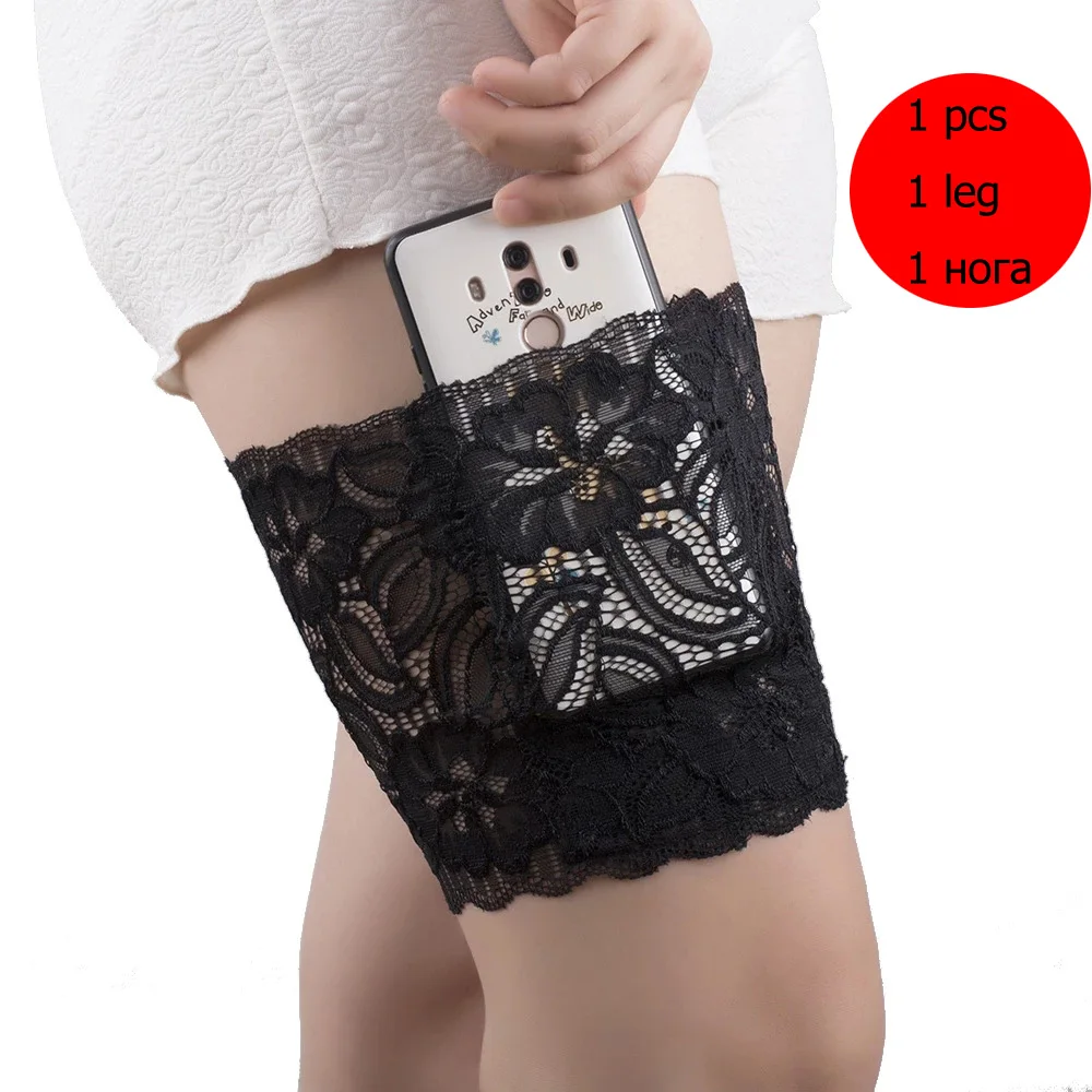 

1pcs Sexy Women Thigh Bands Lace High Stretch Leg Warmers Invisible Phone Pocket Battery Non-Slip Anti-Friction Thigh band