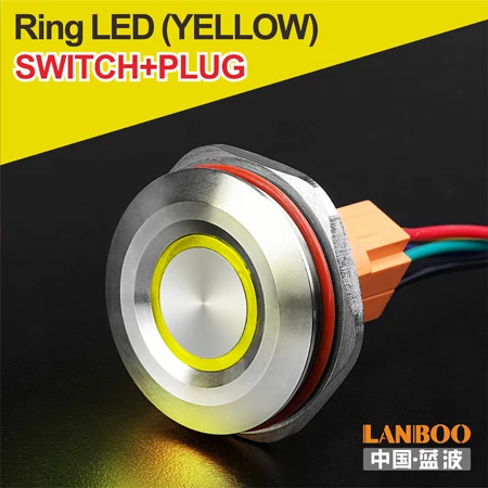Y Ring Button Plug LANBOO 40 мм кнопочный переключатель вкл. Выкл. 1NO1NC SPST или 2NO2NC DPDT водонепроницаемый переключатель с разъемом провода - Цвет: Y Ring Button Plug