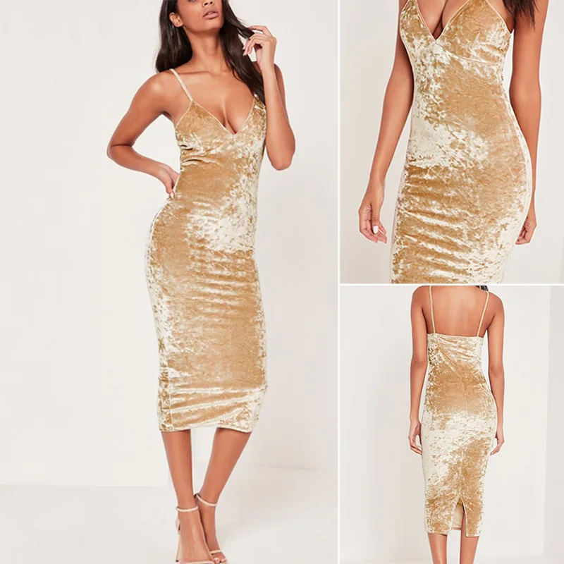 Платье для девочек Vestidos De Fiesta сексуальная золото бархат Спагетти ремень вечернее