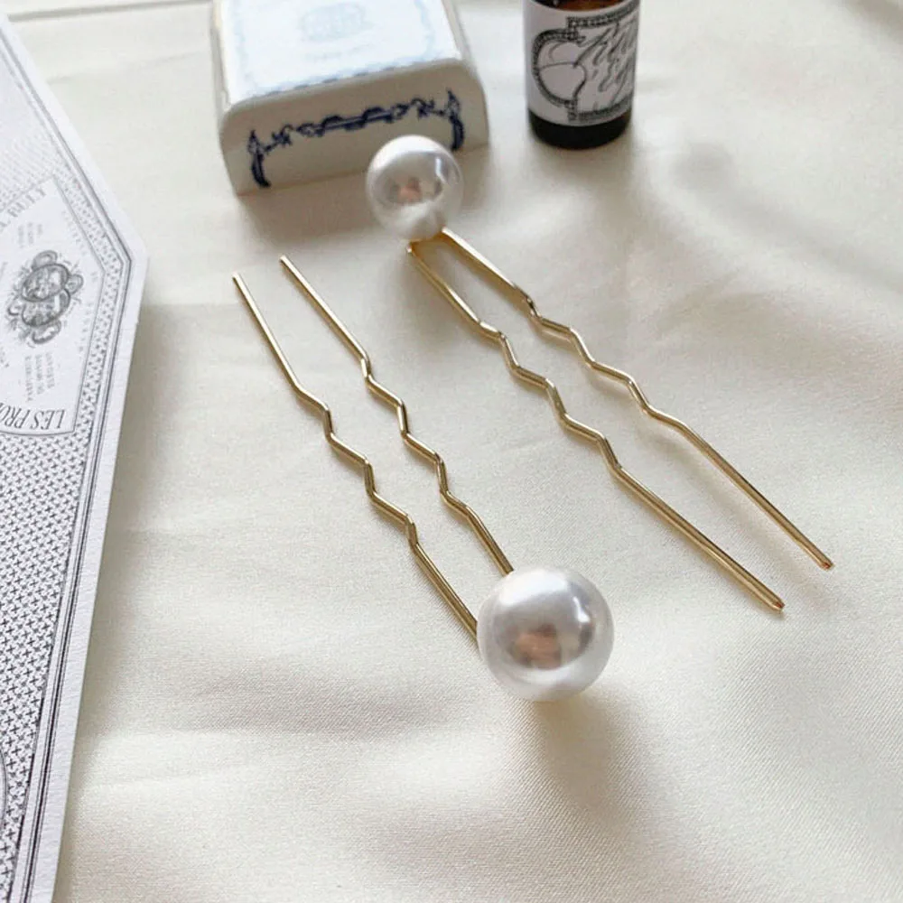 

Sweet U-Shaped Hairpin Headdress Big Small Artificial Pearl Hair Stick Wedding Bride Hair Accessories Fashion Hair Stick