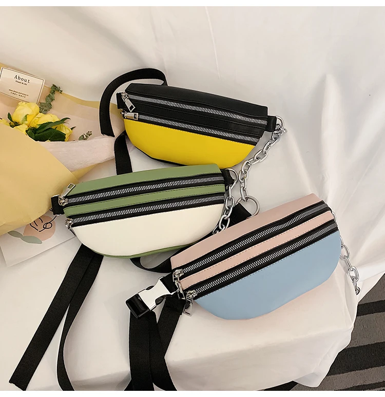 [BXX] Women's Single Shoulder Crossbody Bag All-match Flap Fashion Female Chest Package Wide Straps Chain Waist Bag HF745