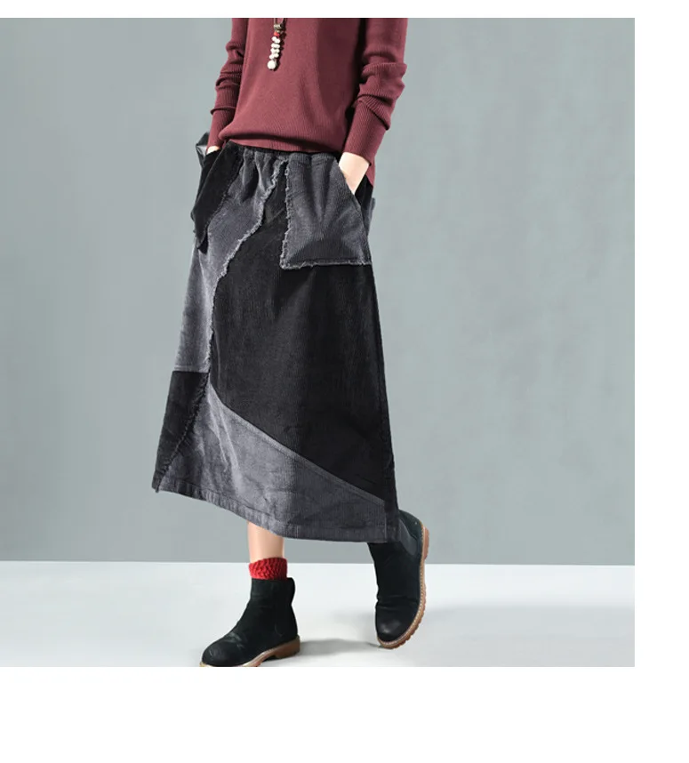 2020 индивидуальная юбка с карманами Женская цветная Вельветовая осенняя и зимняя
