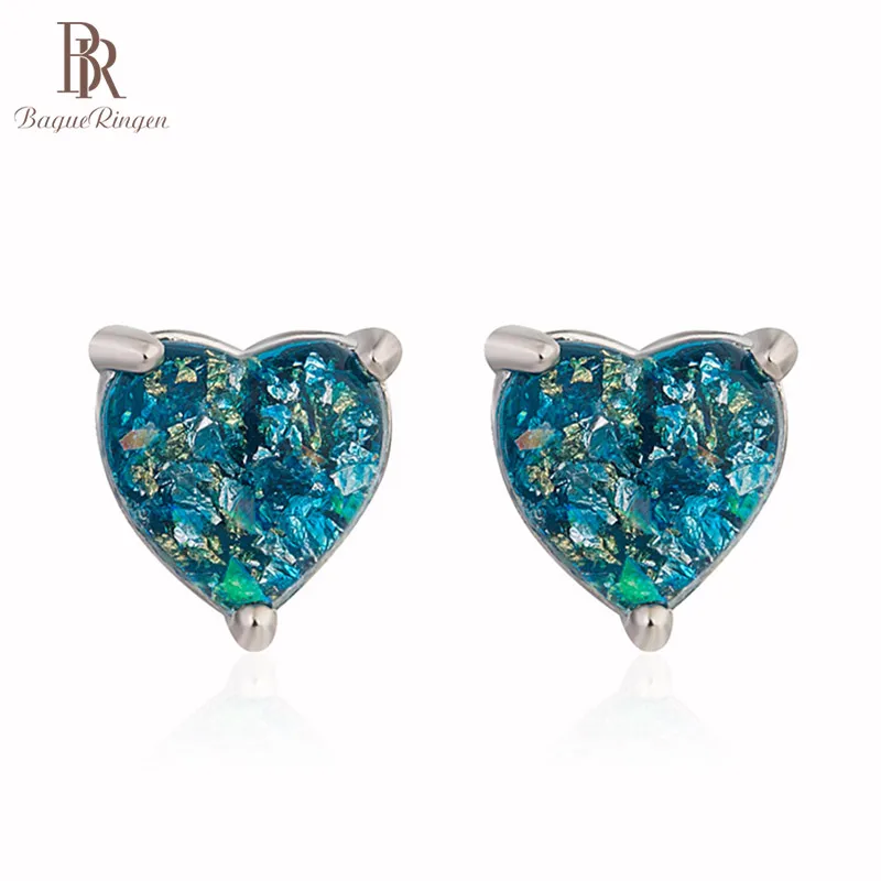 Женские серьги-гвоздики в форме сердца из серебра 925 пробы с белым или голубым