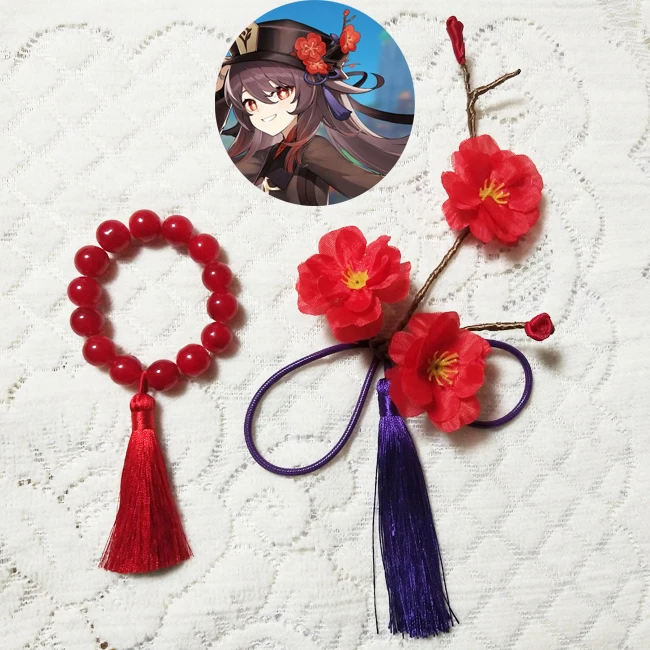 

Genshin Impact Hu Tao Cosplay Anime Accessories Flower Headwear Pillar Bracelet Decoration Costume Clothing Props Gift