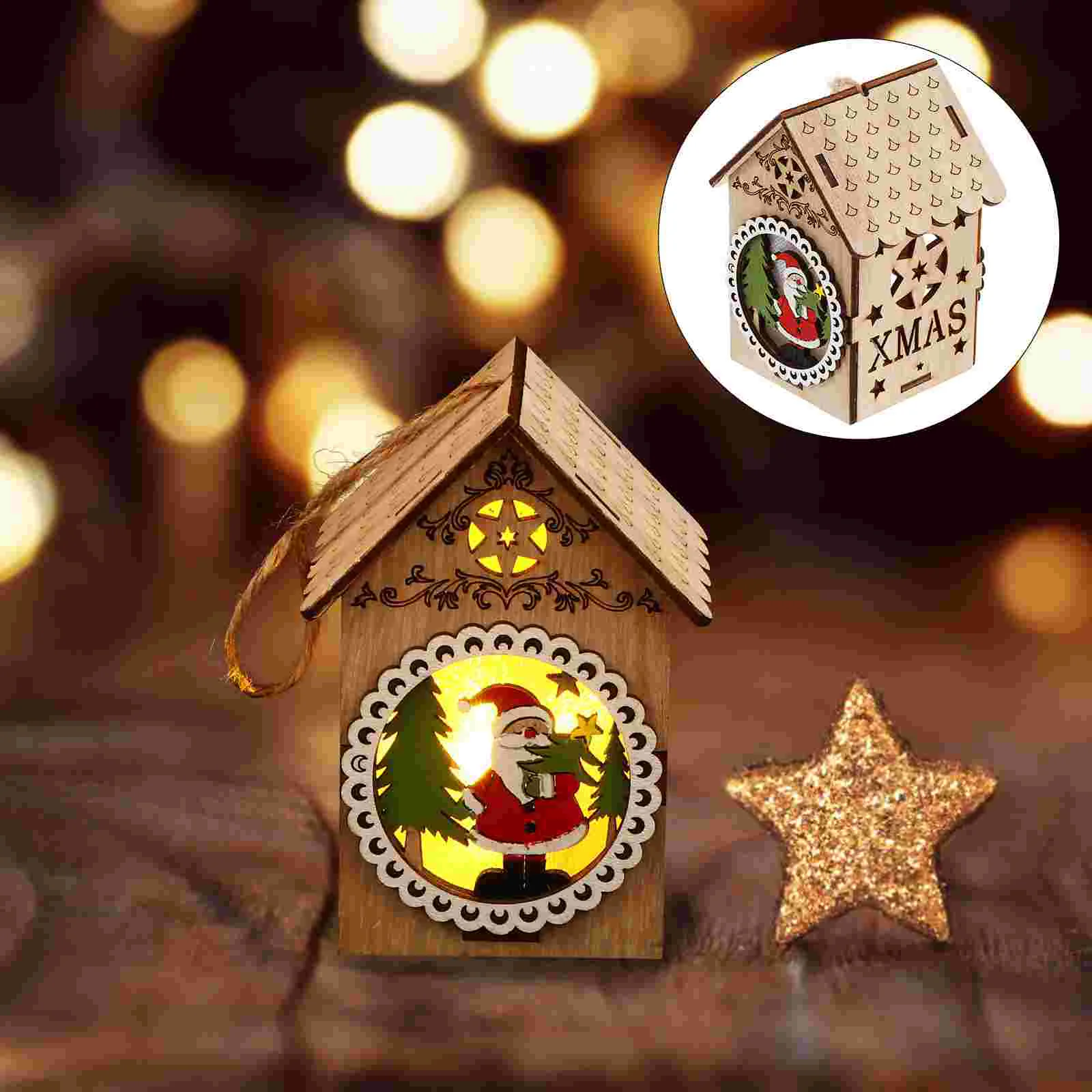 

1 Pc Christmas Luminous Wooden House Wood House Adornment Shopwindow Ornament