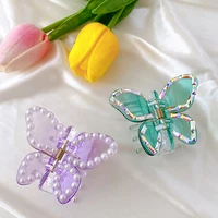 acetate resin hair claw sweet fairy butterfly hairpin clip colored styling tools barrettes women girls pearl geometric hair claw