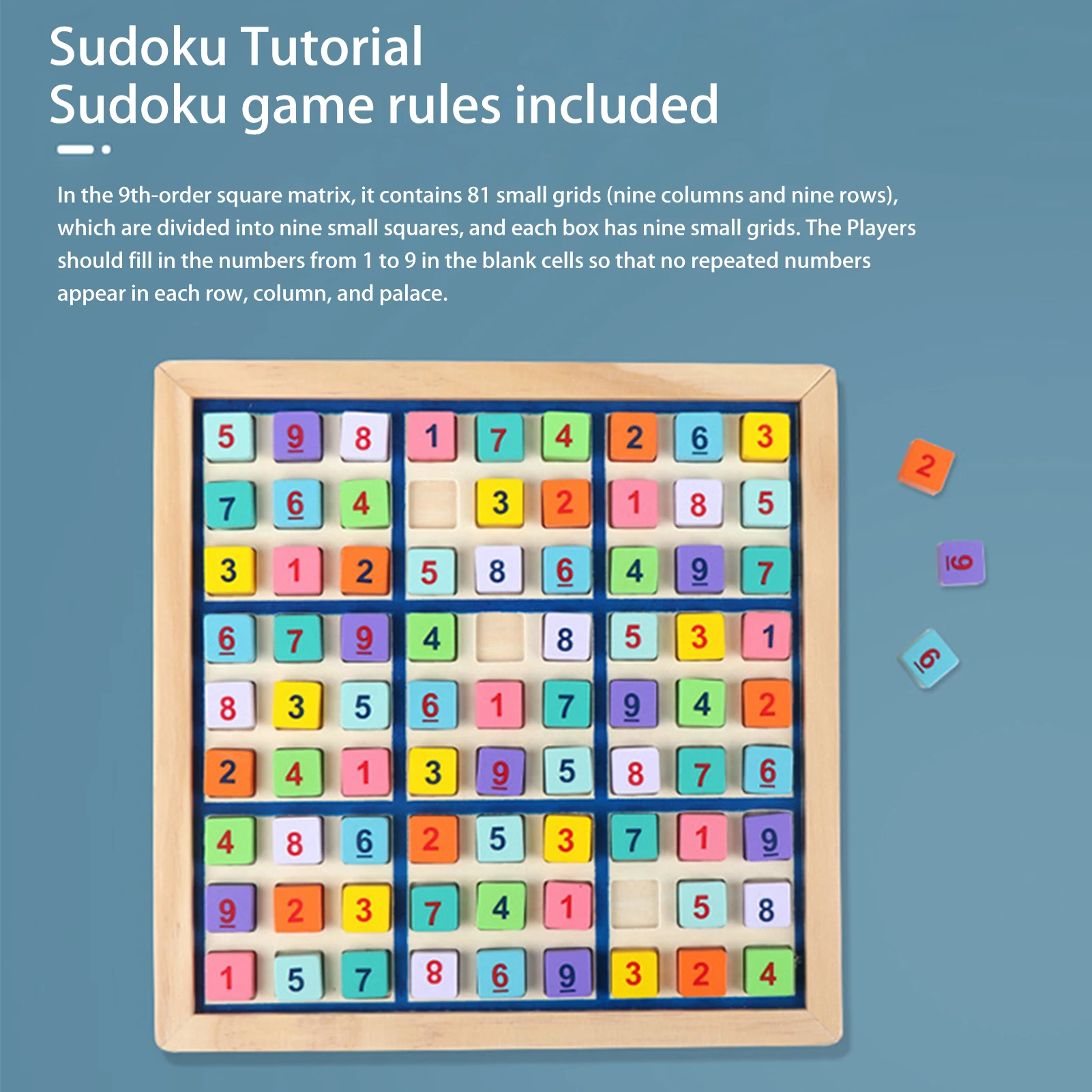 

Sudoku wooden puzzle A family math game with drawers and dice with 90 colorful digital cubes Children's toys family party superb