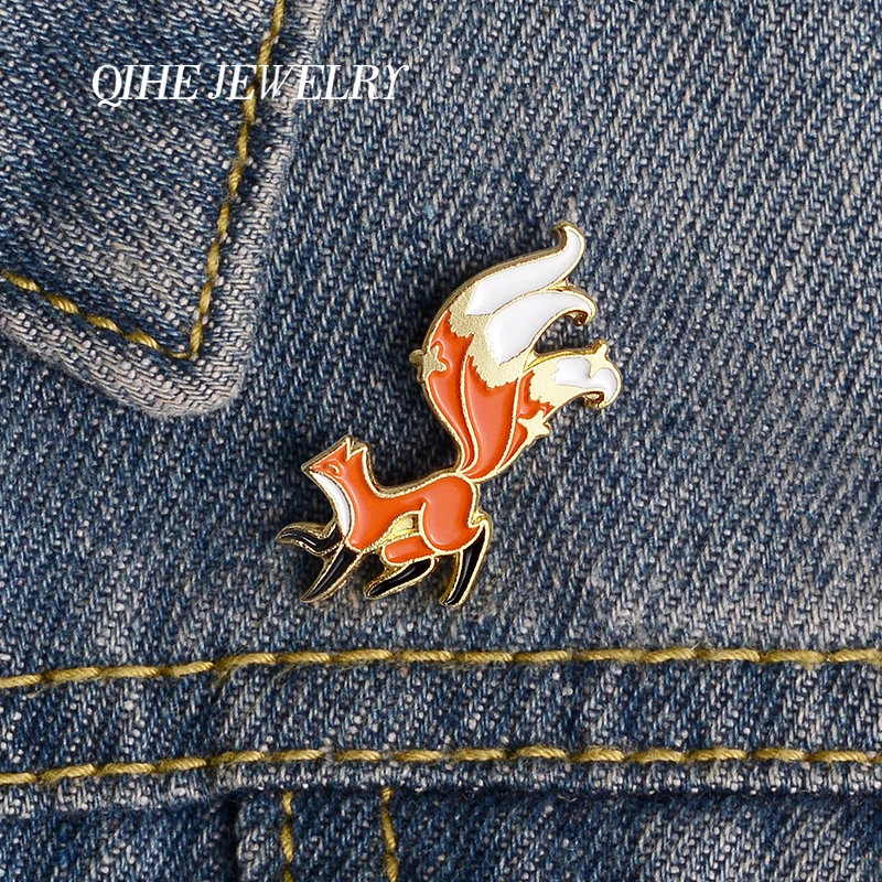 QIHE ювелирные изделия трех из шифона и удлиненным шлейфом броши с лисой штыря миф
