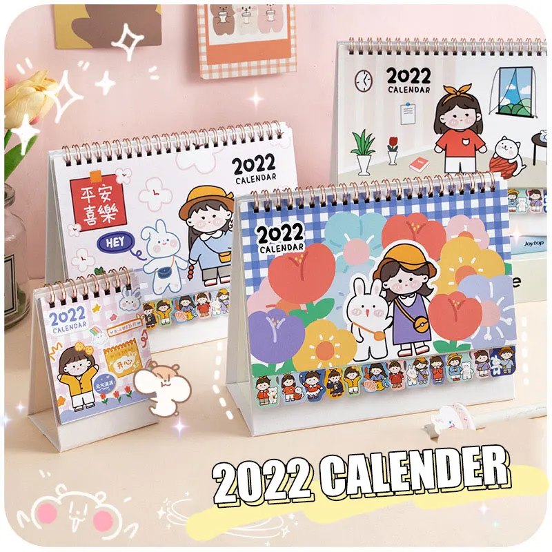 2022 Kawaii настольный календарь, план, записная книжка, милый большой рабочий стол, мультяшный рабочий стол, креативный блокнот для девочек, календарь в форме сердца - изображение