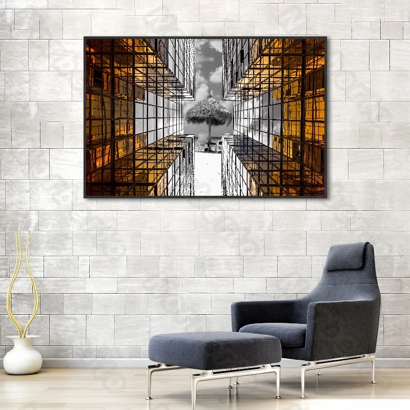 

Modern Style Canvas Painting Wall Poster a Special Building with Golden Color and Wires for Living Room Bedroom Wall Decoration