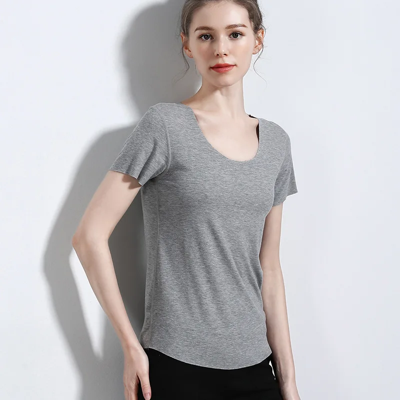 Базовая футболка с коротким рукавом женская летняя круглым вырезом и