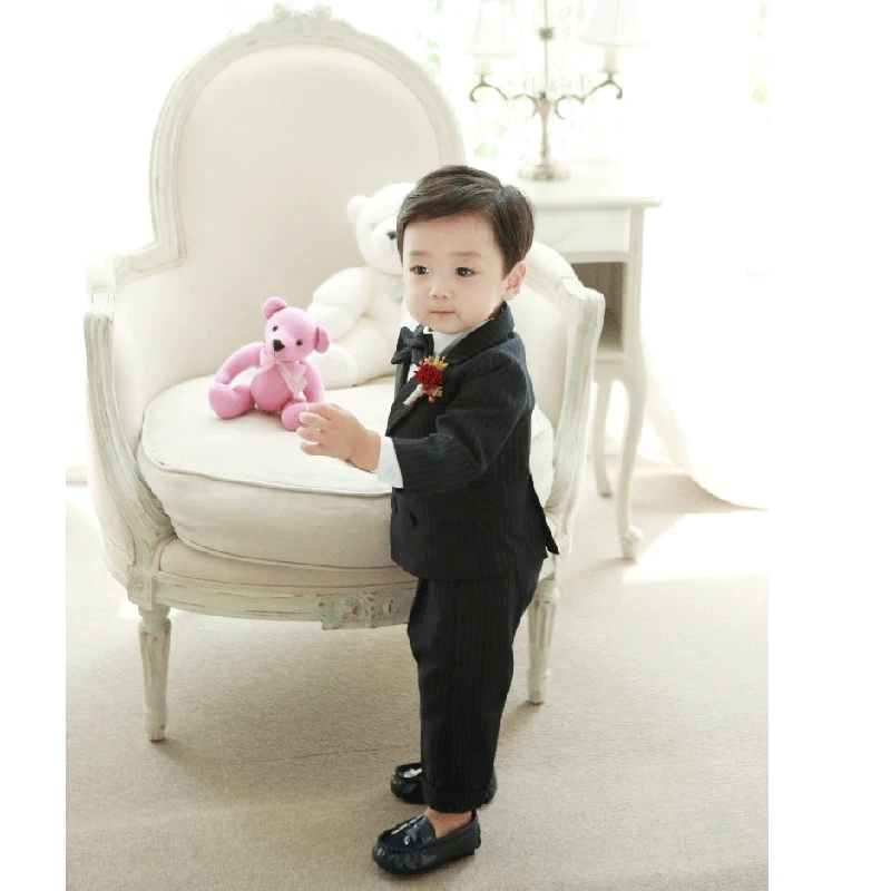 3 Pcs Black Stripes Toddler Boys Suits Birthday Wedding Formal clothes Children Suit Tuxedo Dress Party Boy cothing sets |