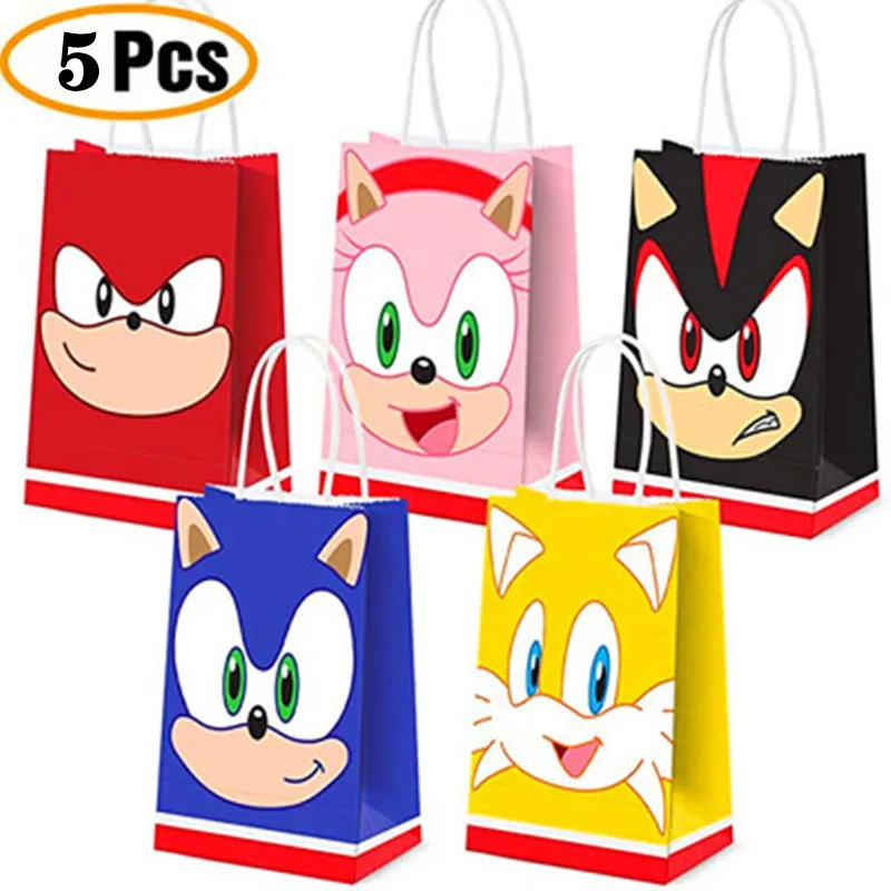 

5pcs/lot Sonic Theme Birthday Party Gift Bag Cartoon Sonic Party Kids Birthday Party Baby Shower Boys Party Decor Bags Supplies