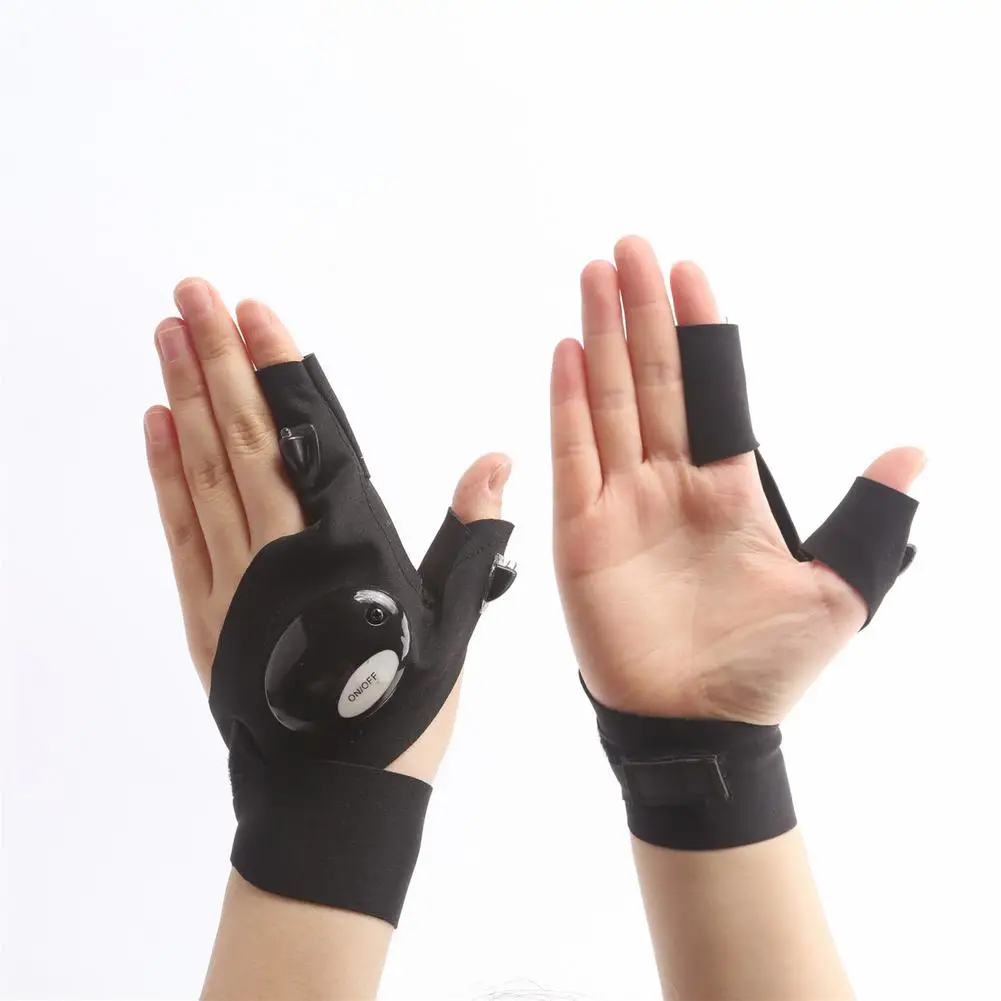 

1 Pair LED Flashlight Gloves Fishing Gloves Outdoor Half-finger Gloves With Light Night Hands Free Gloves For Fishing Running