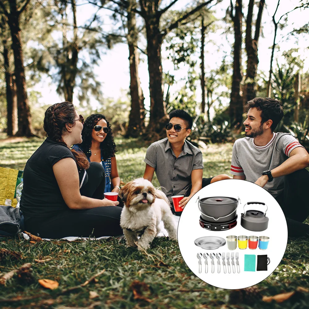 

22pcs/ Set Outdoor Camping Pots Practical Camping Cookware Pot Cooking Utensils