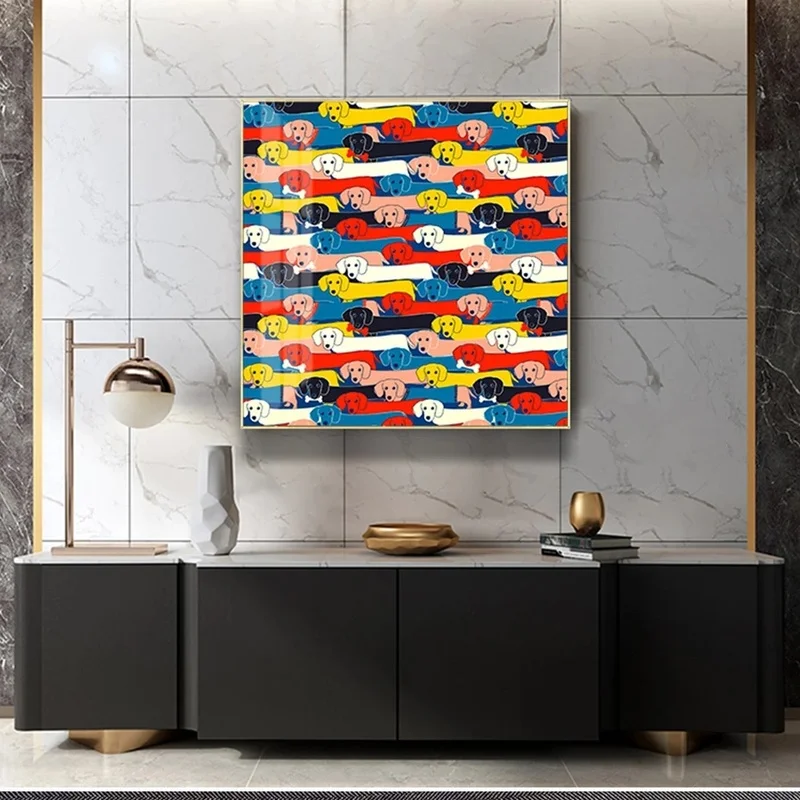 

Kawaii Creative Colored Dog Canvas Painting Pet Lovers Wall Art Poster and Print Animal Gift Picture Living Room Home Decoration