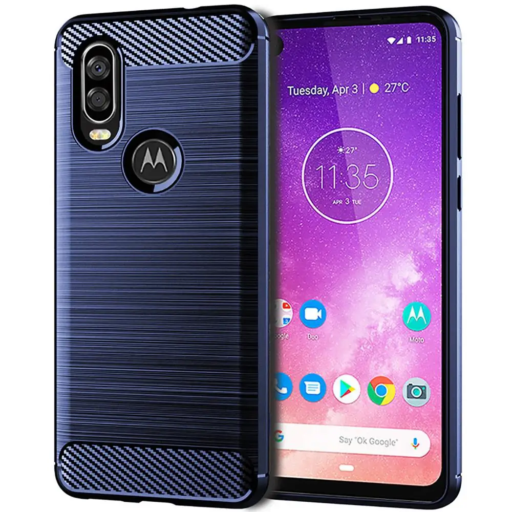 Чехол для Moto One Action TPU материал из углеродного волокна удобное ощущение против