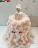 pink elegant sequins ball gown flower girl dresses for wedding tiered ruffles backless first communion dresses for girls