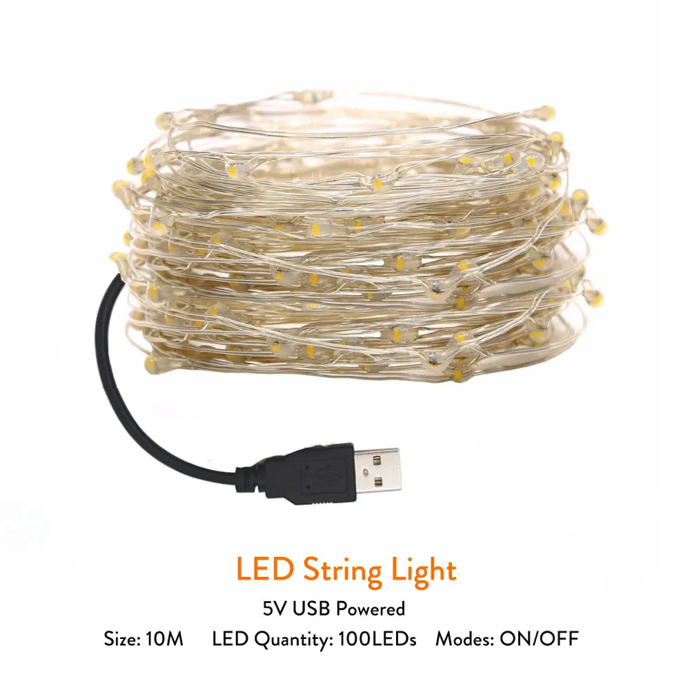 10M Powered By USB Светодиодный гирлянда 10 м, 5 м, 3 м, 2 м, 1 м, Волшебная гирлянда, украшение для дома, Рождества, свадьбы, вечеринки, питание от батареи USB LR44 CR2032 - Испускаемый цвет: 10M Powered By USB