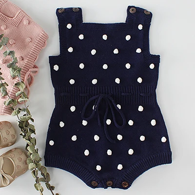 Navy blue Вязаный комбинезон на подтяжках для новорожденных; Новинка года; сезон весна-осень; милый шерстяной вязанный комбинезон для маленьких мальчиков и девочек; Детский комбинезон - Цвет: Navy blue