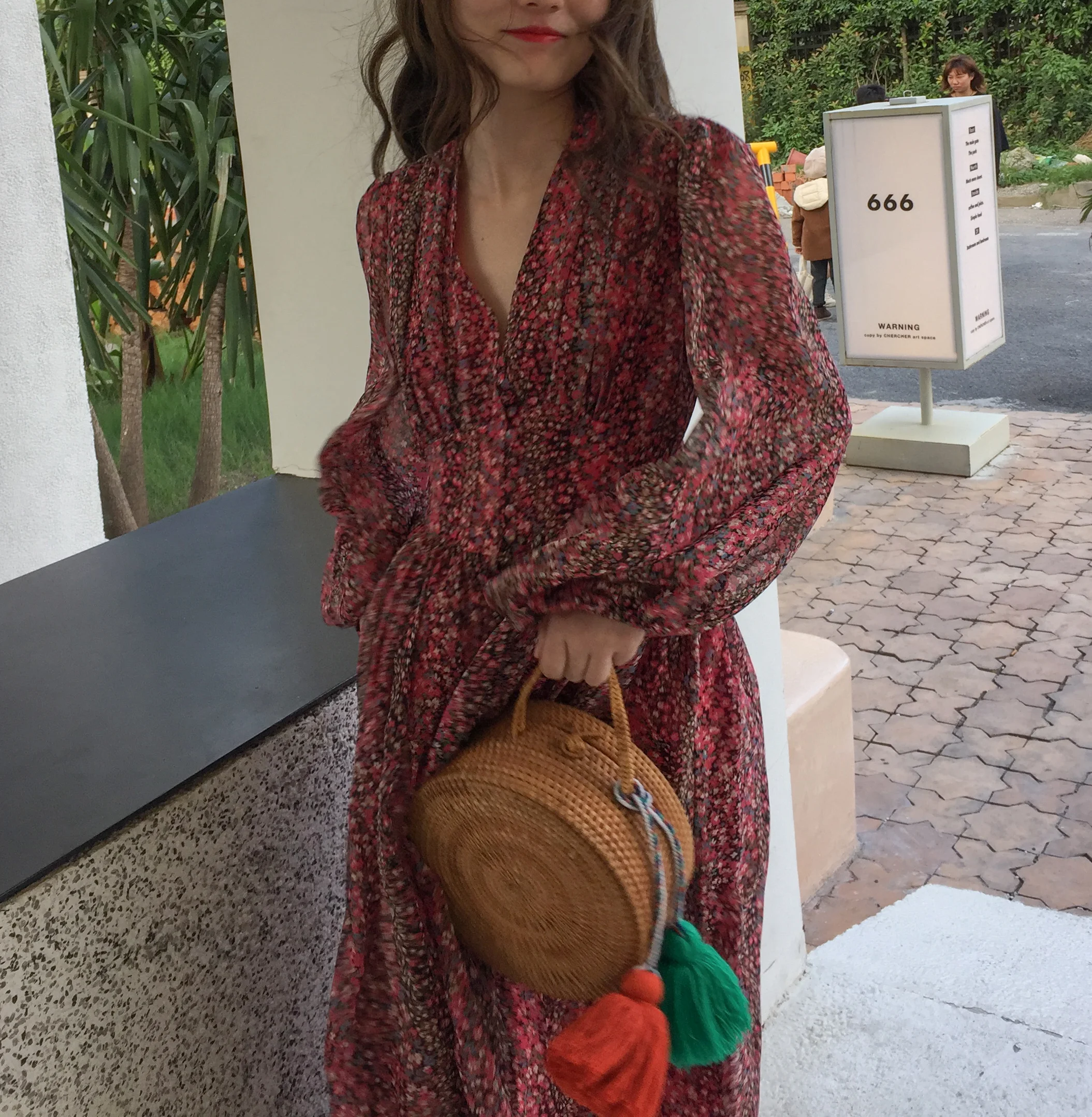 Женское шифоновое платье GLAUKE винтажное осеннее с длинным рукавом и цветочным