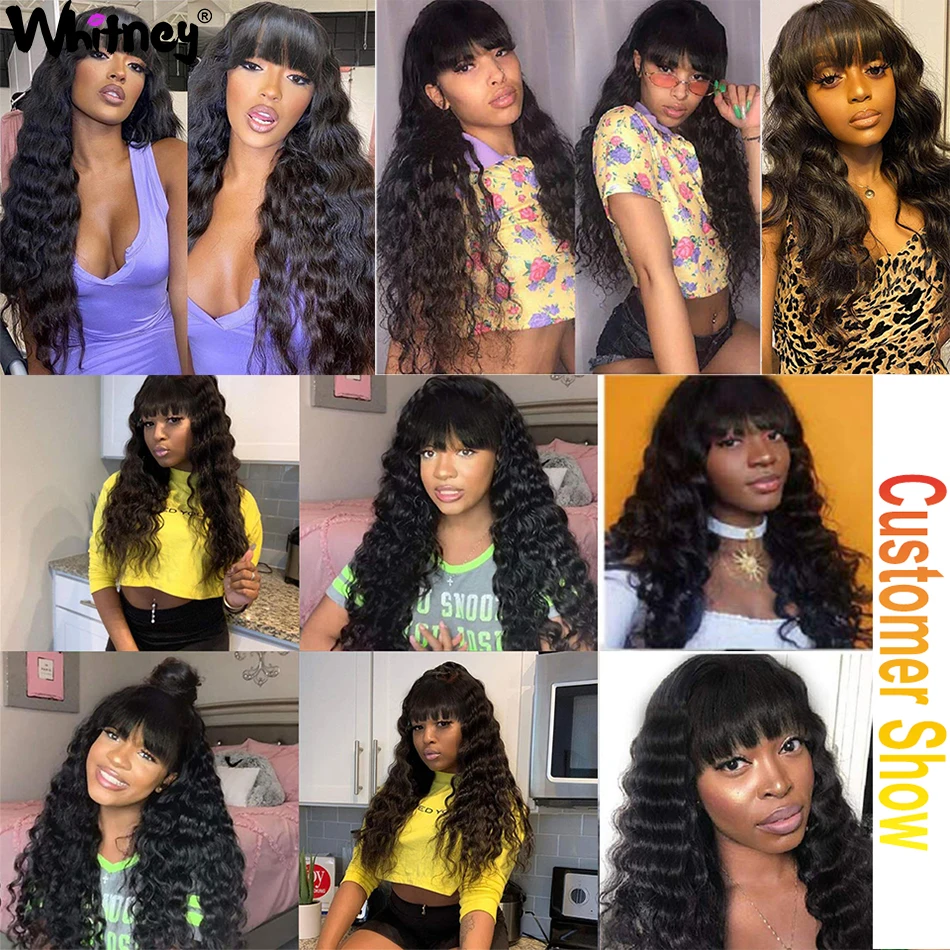 

Whitney Wig Loose Deep With Bangs Full Machine Wig Human Hair Wig Malaysia Hair Remy Hair 30 Inch 180% Density For Black Women