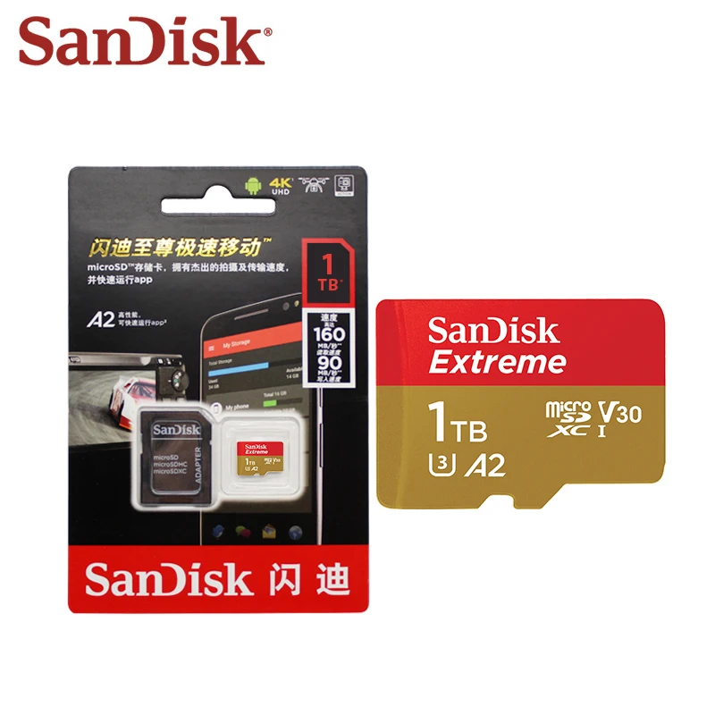 Карта памяти SanDisk Extreme макс. скорость чтения 160 МБ/с./с карта Micro SD U3 A2 4K TF-карта 1 ТБ V30