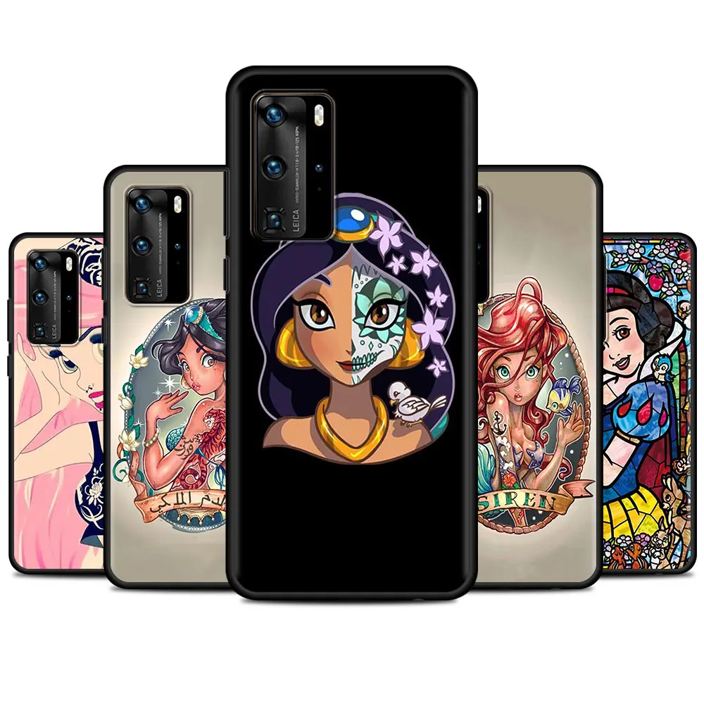 

Роскошный чехол с татуировкой в виде принцессы для Huawei P30 Pro P40 Lite E P20 P Smart Z 2019 2020 2021, чехол, черный мягкий чехол