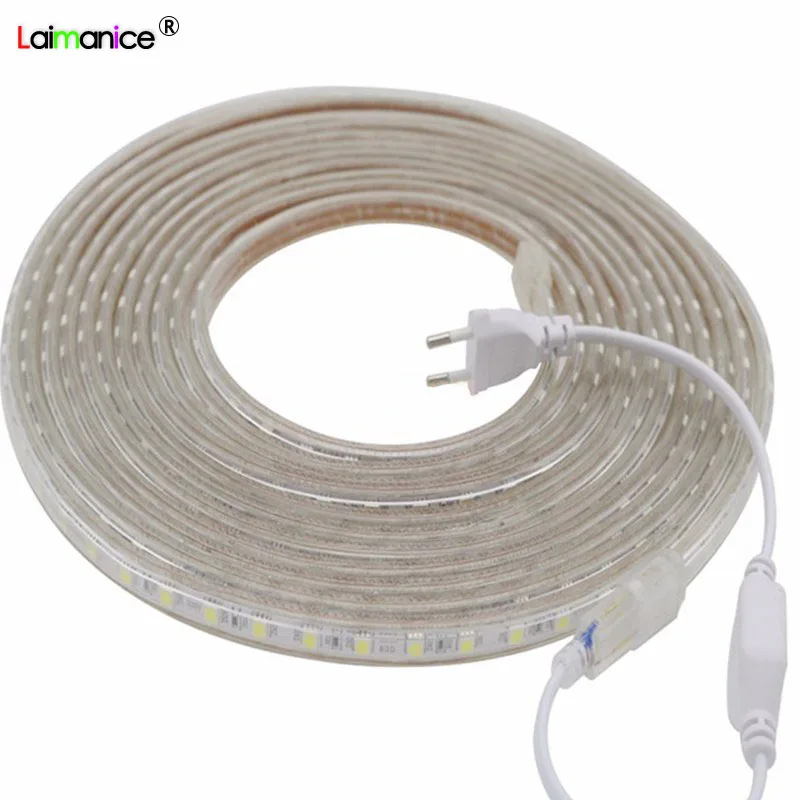 1 м 100 SMD 5050 AC220V Светодиодная лента водонепроницаемая гибкая светодиодная 60