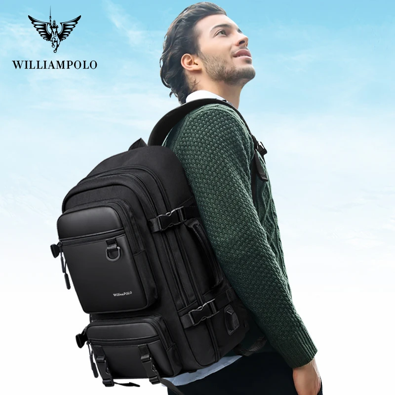 

Waterproof Solid Large Men Backpack 17 inch Laptop USB Recharging Multi-layer Space Travel Male Bag Anti-thief
