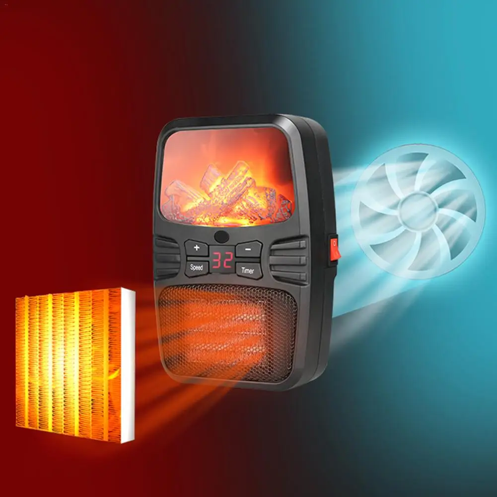 

Mini Wall-outlet Electric Flame Heater Adjustable Air Warmer Heating Stove Radiator Household Wall Handy Fan