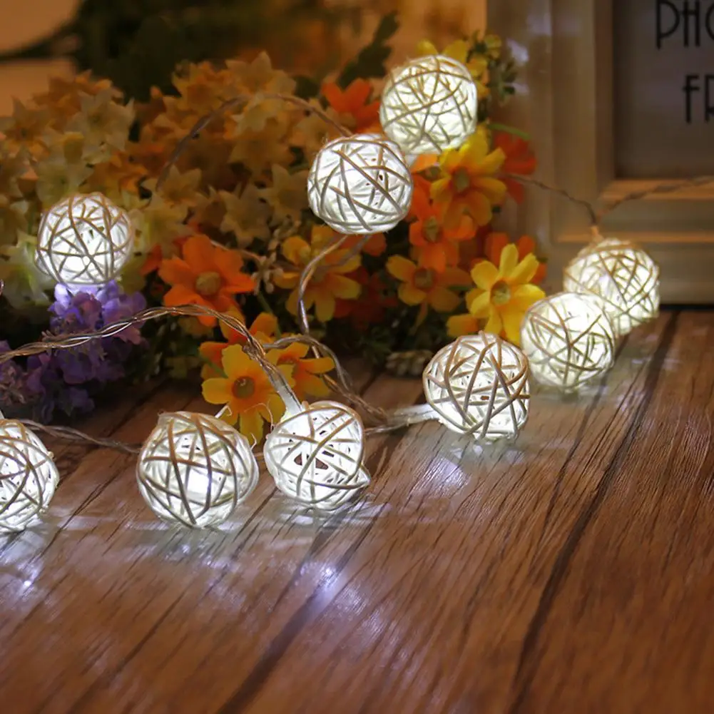 

2.2m 20 Bulbs Rattan Balls LED String Lights Fairy Garland Light String Romantic Wedding Christmas Decoration For Home
