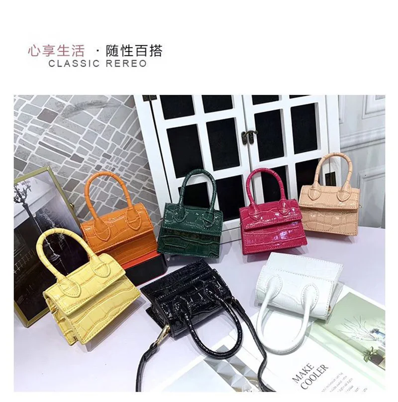 

Hot mini bag crocodile fashion shoulder crossbody bag leather solid color small square purses handbags for women new quali