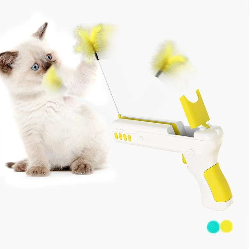 

Cat Toy Pet Supplies Interactive Feather Ball Teaser For Cats Gun Automatic Pets Toys Plastic Pistol Interactive Training Kitten