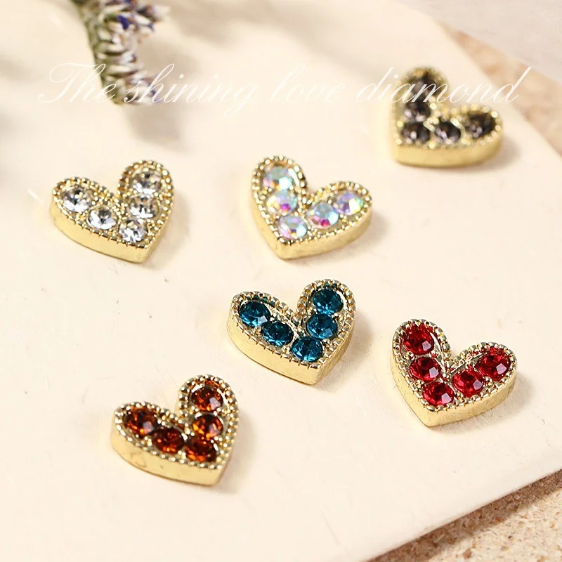 

Big Heart Shape Heart 5pcs Nail Art Rhinestone 3D Colours Crystal Alloy Nail Art Decorations Pendant DIY Manicure Accessories